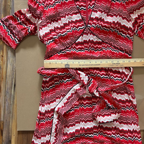 CEFINN Red and White Zigzag Wrap Dress SZ 14 - Picture 4 of 6